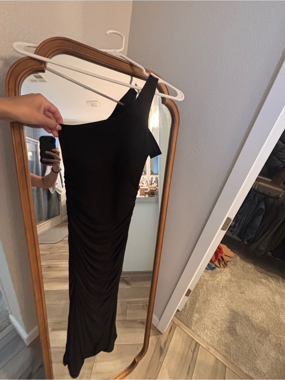 Klassy Network Black One-Shoulder Ruched Maxi Dress